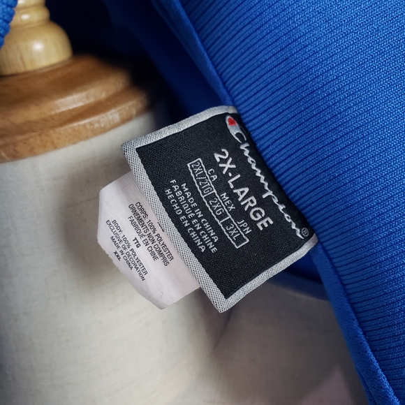 Champion Varsity Style Bomber Jacket with Striped Spellout Sleeve 2XL Blue White - Picture 4 of 4